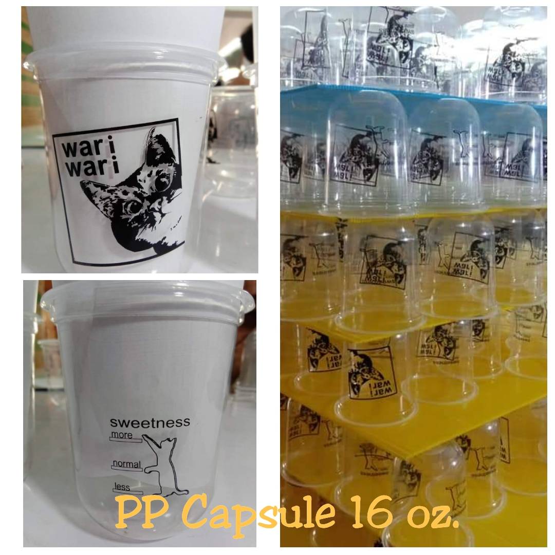 สกรีนแก้ว PP Capsule แก้วพลาสติก แก้วกาแฟ แก้วชานมไข่มุก