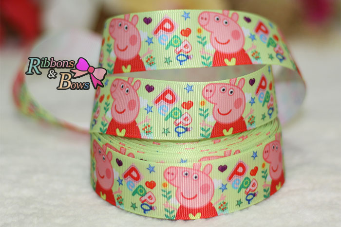 ริบบิ้นผ้าพิมพ์ลาย หมูน้อยกว้าง 25 mm #PP25