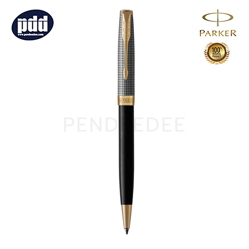 ปากกาสลักชื่อ PARKER ปากกาหมึกซึม ป๊ากเกอร์ ซอนเนต ชิเซล ซิลเวอร์ สีเงินดำ คลิปทอง PARKER Sonnet Chiselled Silver& Black GT Ballpoint Pen