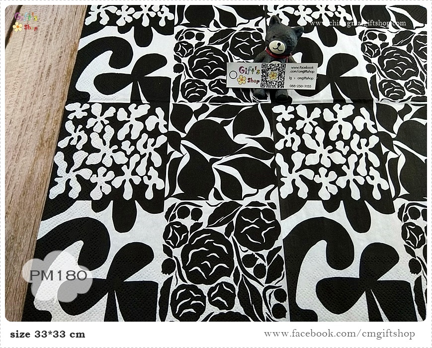 กระดาษแนปกิ้นยุโรป, ลายดอกไม้ใบไม้สีขาว, ลายดอกไม้สีดำ, ลายดอกไม้สีขาว, ลาย RUUDUT black, ลายของ marimekko, marimekko, พื้นหลังสีขาว