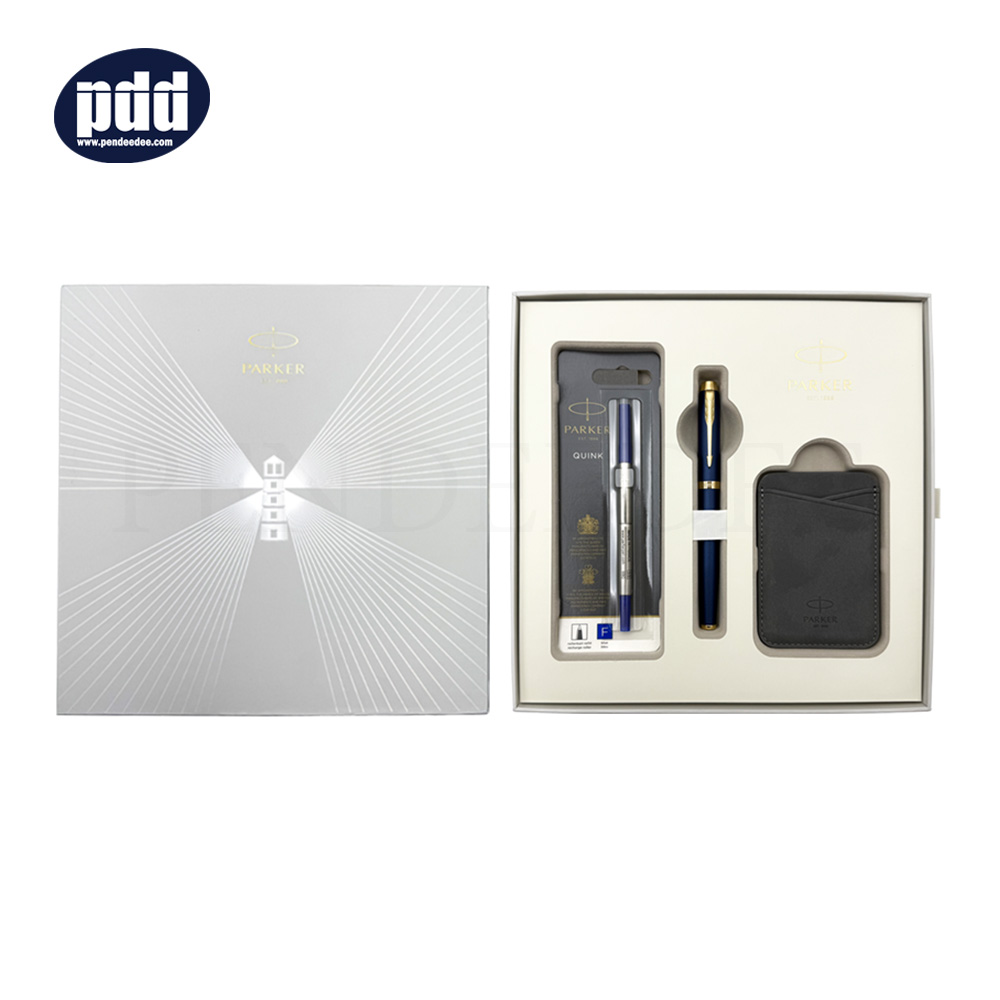 PARKER IM Graduation Rollerball Pen + Card Holder ปากกาโรลเลอร์บอล + การ์ดโฮลเดอร์ ป๊ากเกอร์ เกรดูเอชั่น น้ำเงิน คลิปทอง