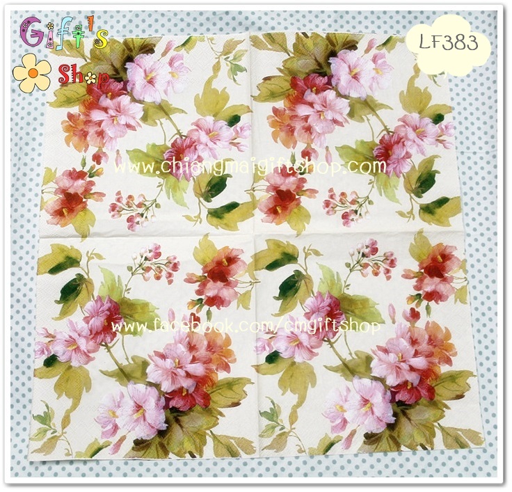 กระดาษแนปกิ้น ลายดอกไม้สีชมพู พื้นหลังสีขาว