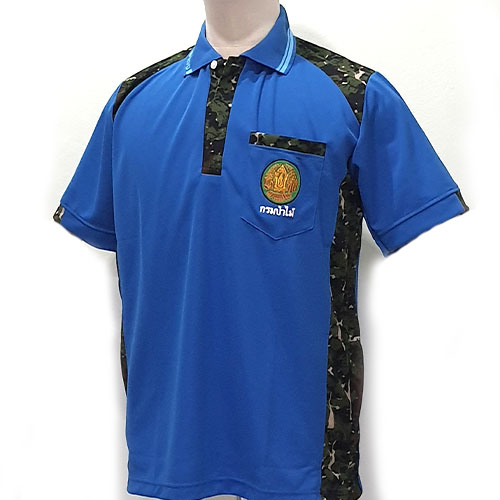โปโล สีฟ้าน้ำทะเล ข้างลายพราง /ป่าไม้(ผ้ากีฬา)(ตราใหม่)