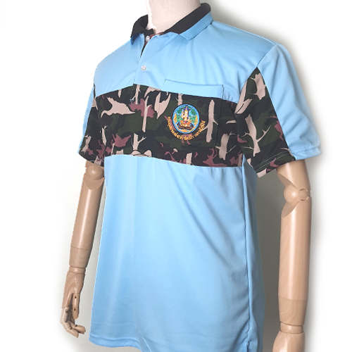 เสื้อโปโลสีฟ้า คาด-อก ลายพราง /อุทยานฯ (ผ้ากีฬา)-