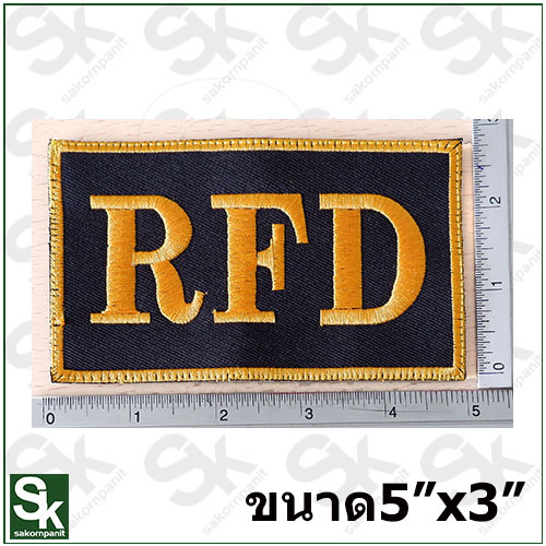 ป้าย ติดอกเสื้อ RFD /สีเหลือง-ตีนตุ๊กแก /(5x3นิ้ว)