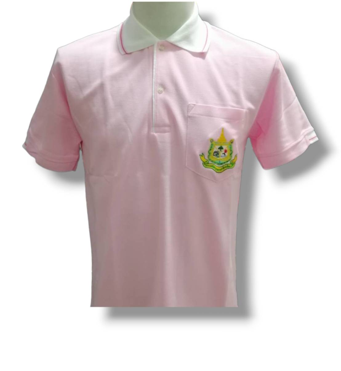 เสื้อโปโล สีชมพูอ่อนปกขาว ปักตรากระทรวงทรัพย์**