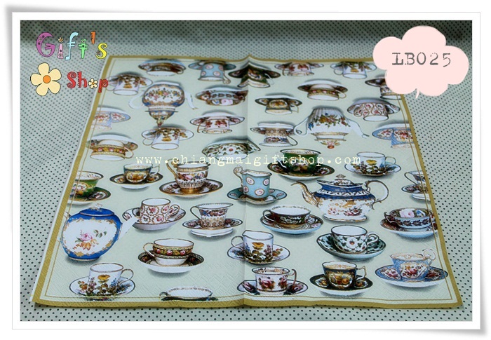 กระดาษแนปกิ้นยุโรป, ลายแก้วกาแฟ, ลายแก้วน้ำชา, ลายกาน้ำชา, ลายtea time, พื้นหลังสีครีม