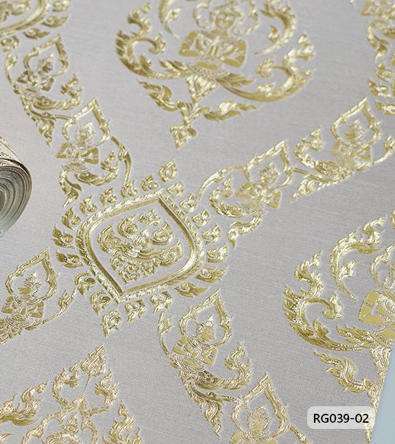 วอลเปเปอร์ลายไทย เทพพนม สีทอง-พื้นเทา RG039-02