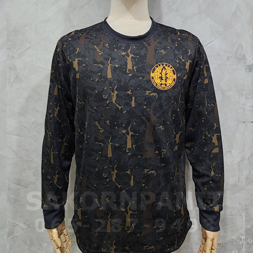 เสื้อยืด"ตรากรมป่าไม้ใหม่"ลายพรางดำล้วน/แขนยาว (ฟองน้ำไหล่-ศอก) (ผ้ากีฬา)*