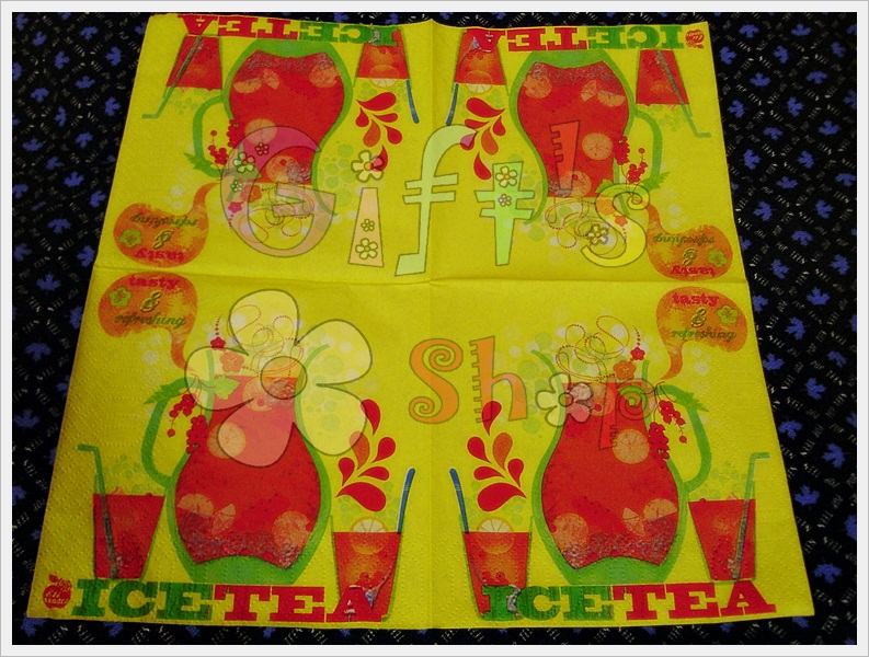 กระดาษแนปกิ้นยุโรป, ลายicetea, พื้นหลังสีเหลือง, ลายเหยือกน้ำชา, ลายชาเย็น, ลายชามะนาว, ลายเครื่องดื่ม, ลายแก้วชา