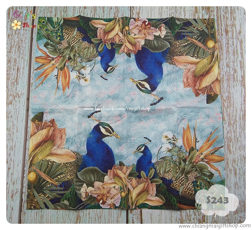 กระดาษแนปกิ้น ลายนกยูง ลายนกยูงกับดอกไม้ ลายนกยูงสองตัว Paradise peacock
