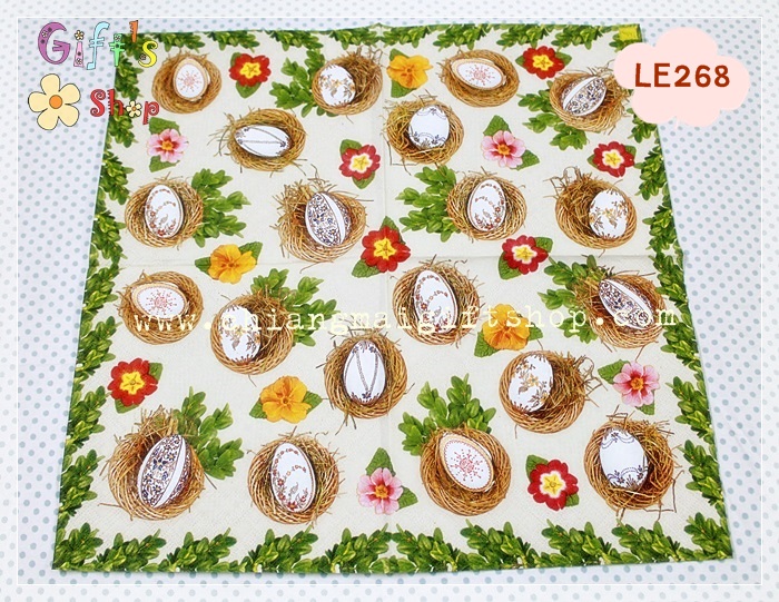 กระดาษแนปกิ้นยุโรป, ลายไข่อีสเตอร์ในรังนก, พื้นหลังสีน้ำตาลอ่อน, ลายไข่, ลายไข่อีสเตอร์, เทศกาลอีสเตอร์