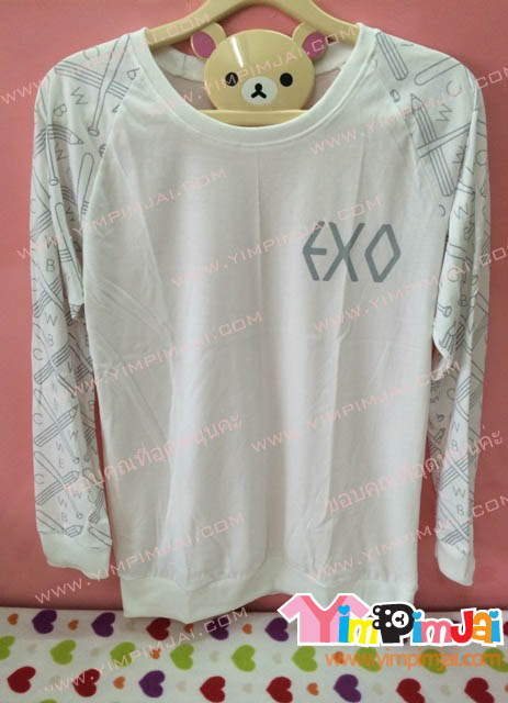 เสื้อยืด สีขาว แขนยาว สกรีนตามสั่ง EXO