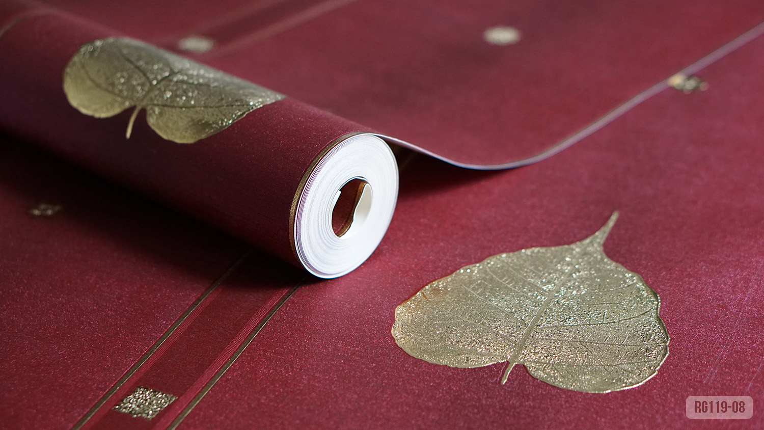 วอลเปเปอร์ติดผนังลายใบโพธิ์ สีทอง-แดง RG119-08