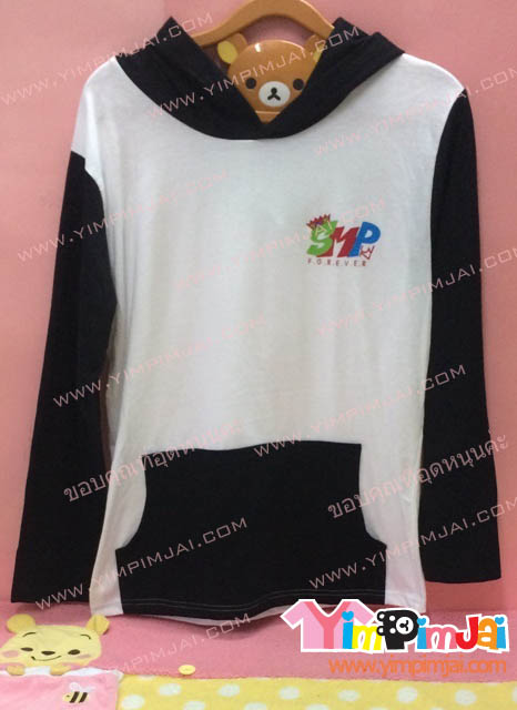 เสื้อฮู้ด เสื้อรุ่น สีขาว แขนดำ สกรีนตามสั่ง