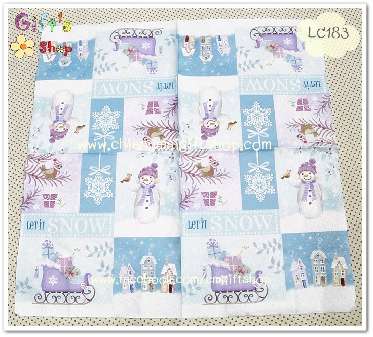 กระดาษแนปกิ้น ลายตุ๊กตาหิมะ ลากเลื่อน Let it Snow