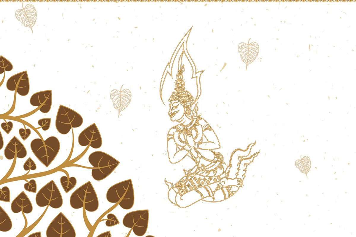 วอลเปเปอร์ภาพพิมพ์ ต้นโพธิ์-เทวดา-พญานาค ดีไซน์ใหม่ล่าสุด สีขาว CV-BDT2025-005WT