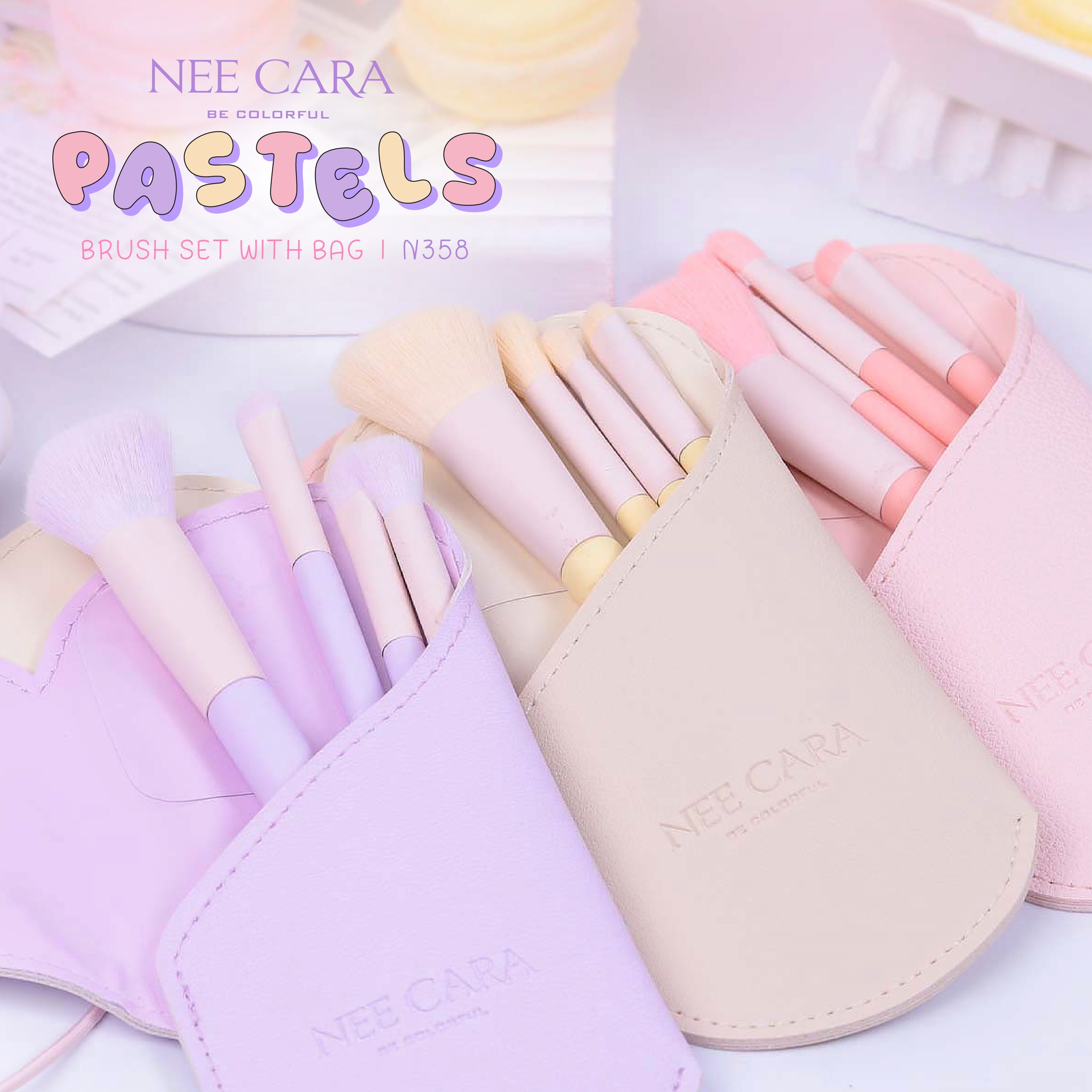 𝗣𝗔𝗦𝗧𝗘𝗟𝗦 𝗕𝗥𝗨𝗦𝗛 𝗦𝗘𝗧 𝗪𝗜𝗧𝗛 𝗕𝗔𝗚 | 𝗡𝟯𝟱𝟴 ชุดแปรงแต่งหน