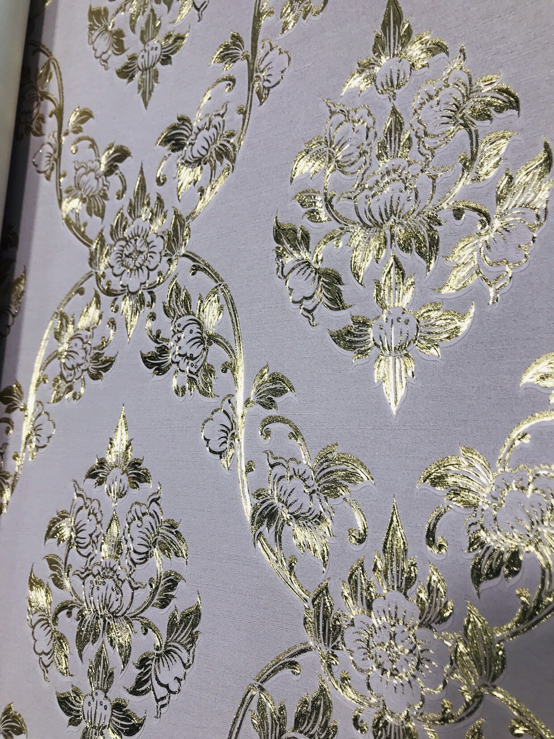 วอลเปเปอร์ลายไทย ดอกพุดตาน สีทอง-พื้นเทา RG101-02