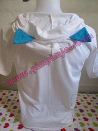 เสื้อฮู้ดแขนสั้นขาว หูแมวฟ้า