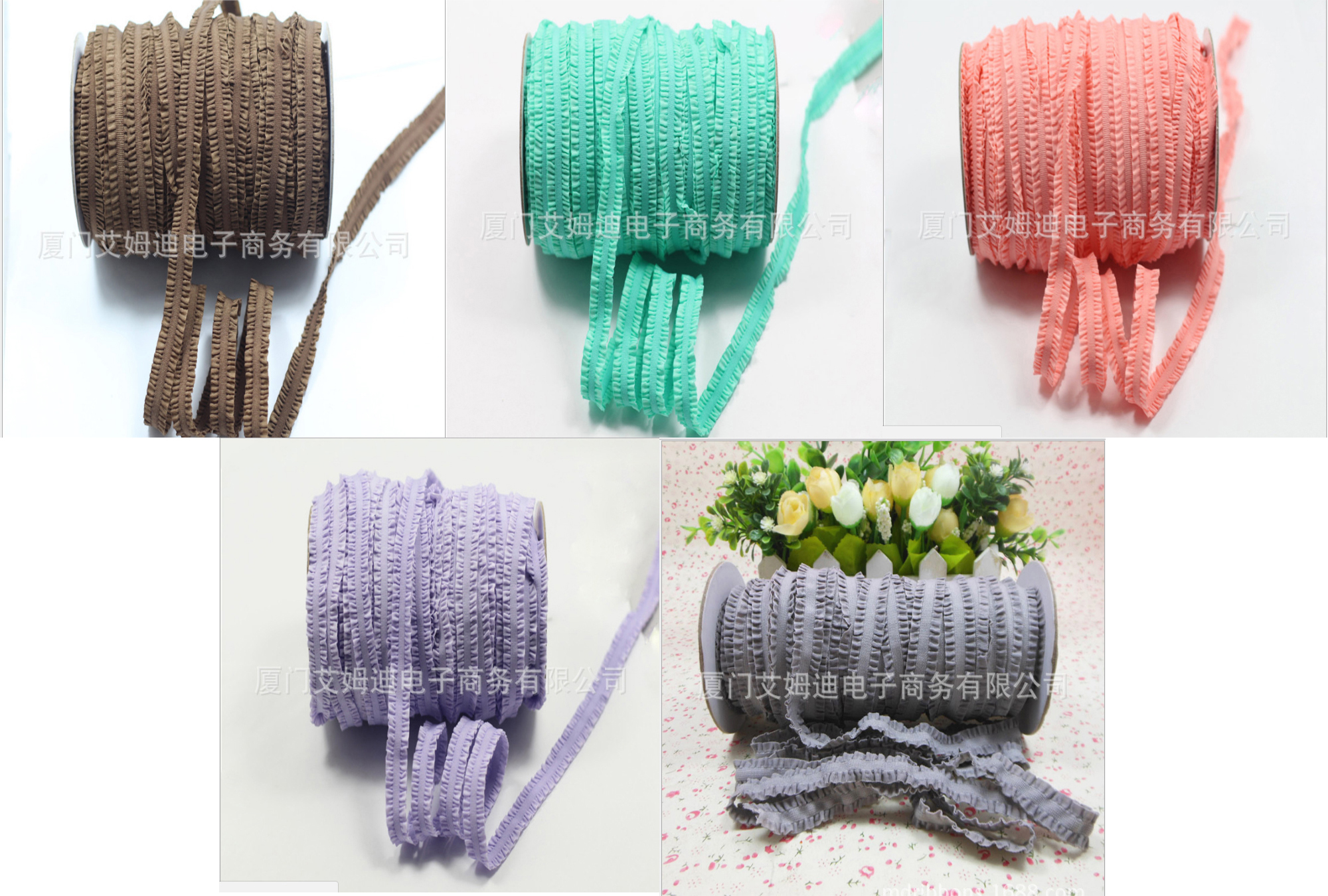 รวม ริบบิ้นผ้ายืด แบบจีบ สวยน่ารัก สีสดใส กว้าง 13 mm #EL004