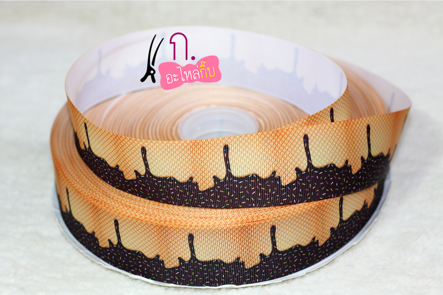 ริบบิ้นผ้าพิมพ์ลาย ไอศครีม กว้าง 38 mm #FF44