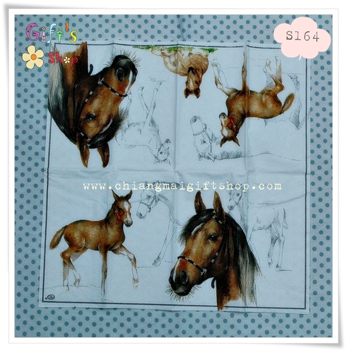 กระดาษแนปกิ้น ลายม้า พื้นหลังสีขาว