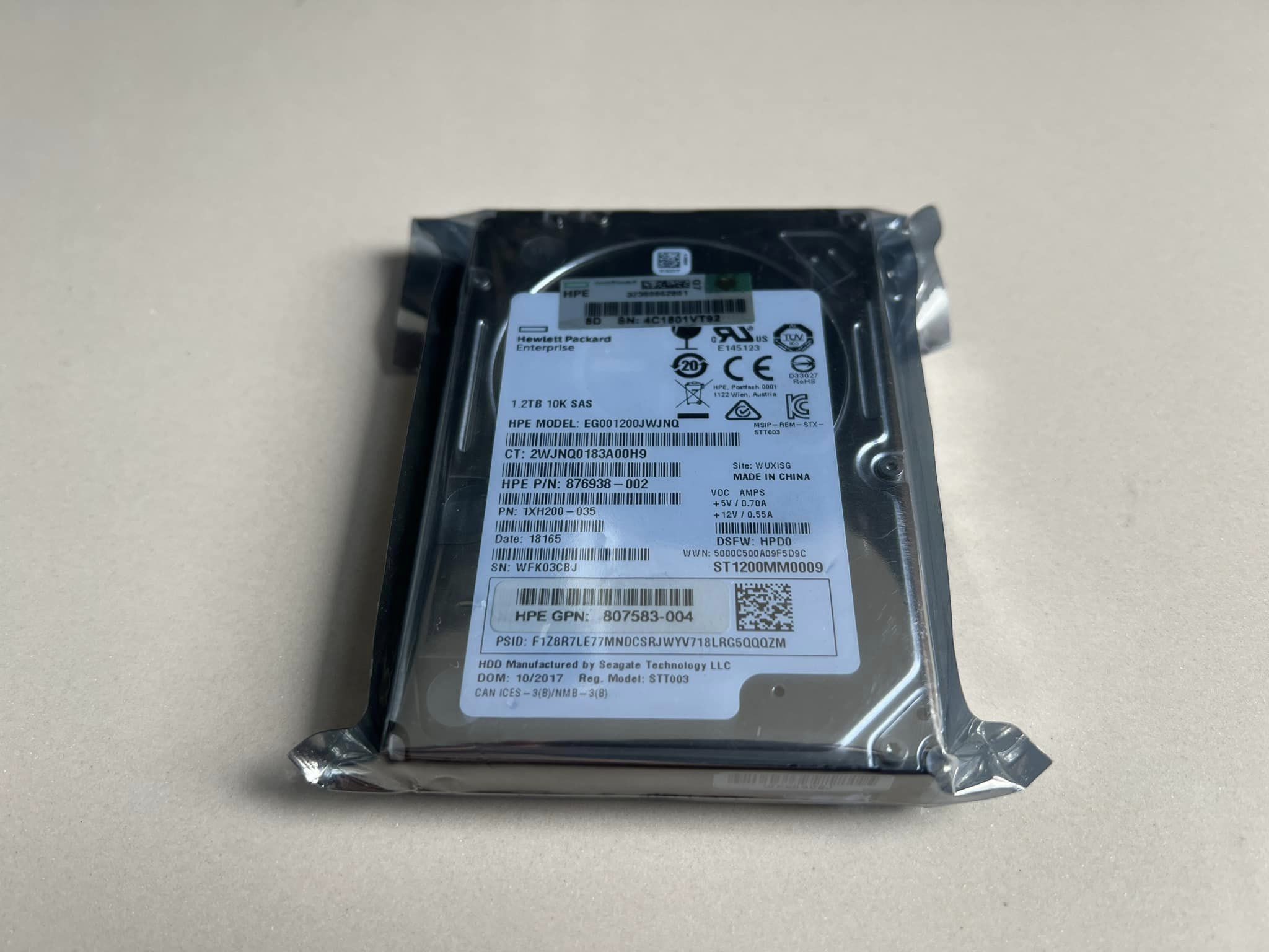 hdd sas hpe 1.2tb 10k 12Gbps 2.5" ฮาร์ดดิสมือสองพร้อมใช้งาน