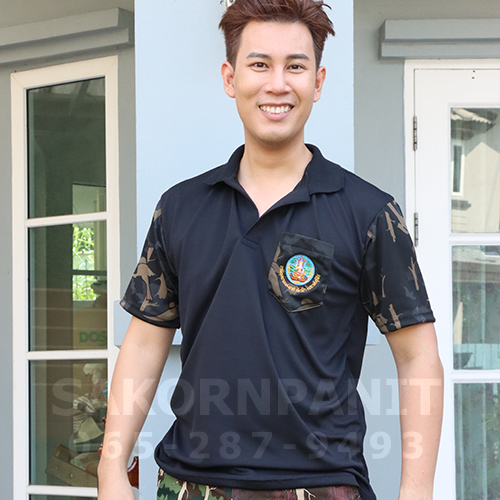 โปโล"ผ้ากีฬา รุ่นใหม่" สีดำ แขนลายพรางดำ /อุทยาน