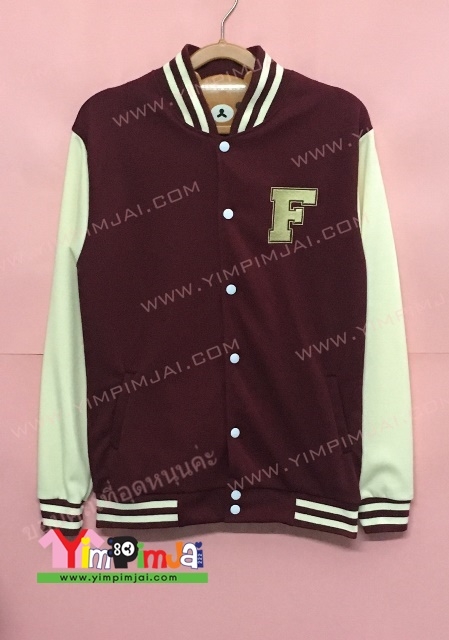 เสื้อแจ็คเก็ตเบสบอลผ้าวอร์มเลือดหมูแขนครีม ปัก we declare
