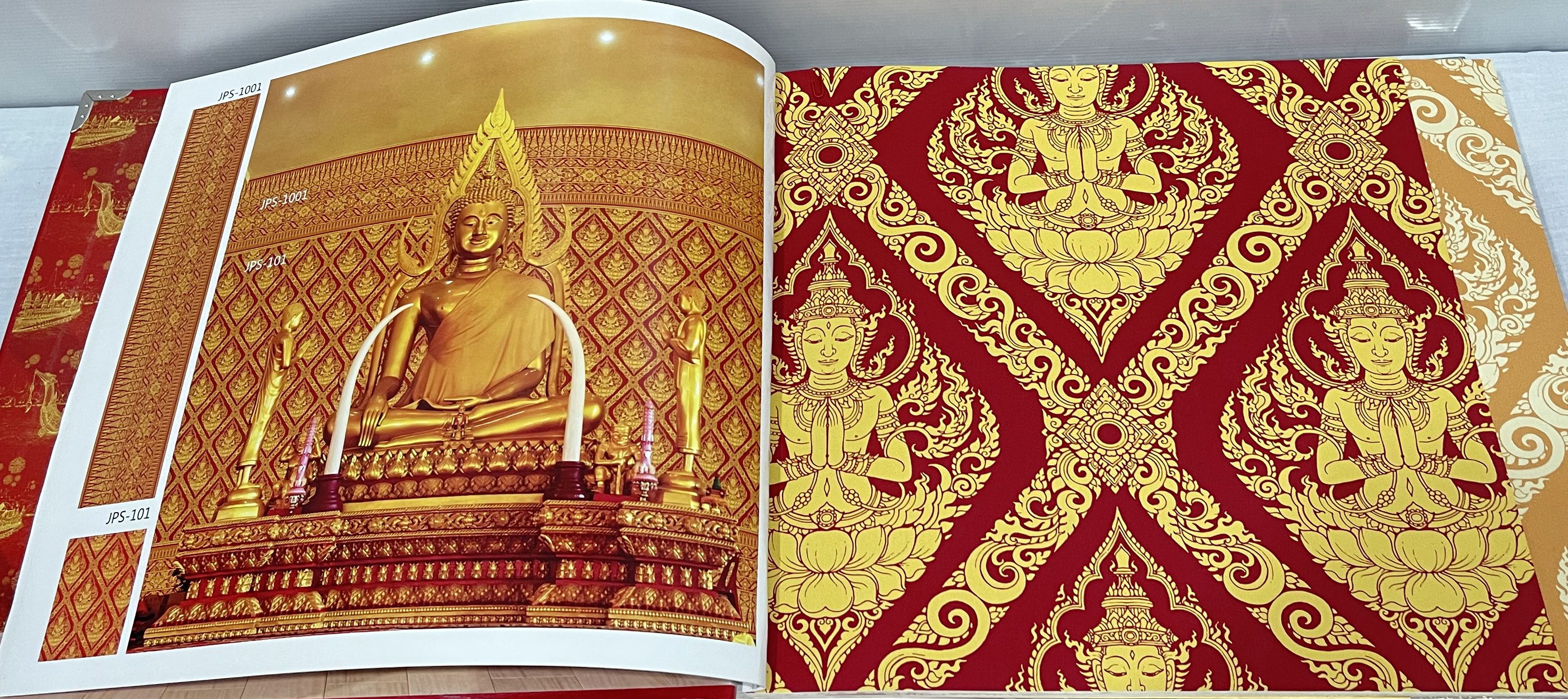 วอลเปเปอร์ลายไทย ลายเทพพนม สีทอง-พื้นแดง JPS-101