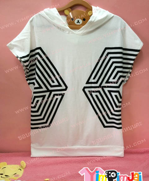 เสื้อฮู้ด เสื้อรุ่น สีขาว แขนสั้น สกรีนตามสั่ง วง EXO