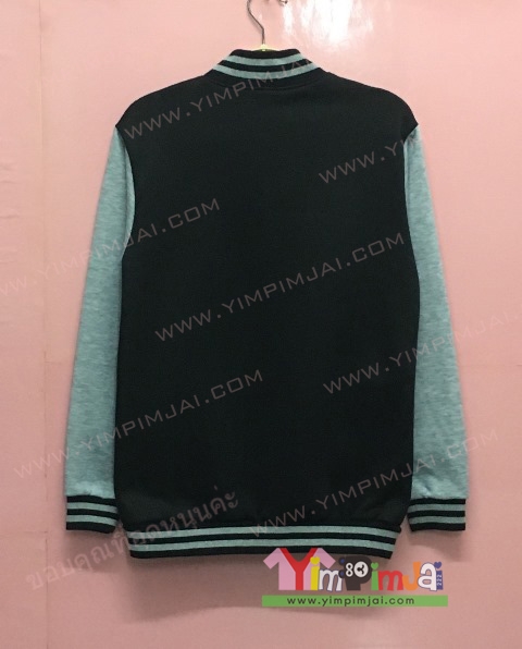 เสื้อแจ็คเก็ตเบสบอลดำแขนเทา