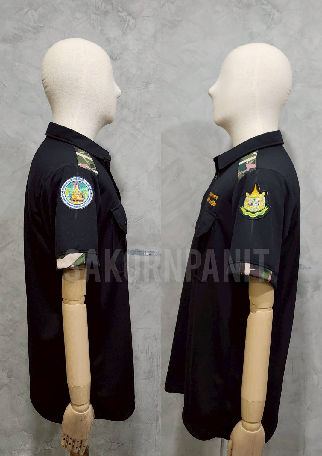 โปโลสีดำ บ่าลายพราง 2กระเป๋า(ปักอก กรมอุทยาน) /อุทยานฯ (ผ้ากีฬา)