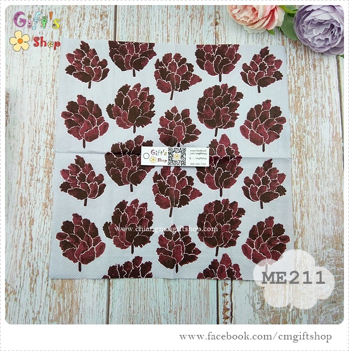 กระดาษแนปกิ้น ลาย KAPYKUKKA light grey ลายสีแดงเลือดหมู พื้นหลังสีเทาอ่อน ลายของ Marimekko