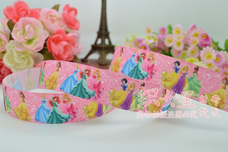 ริบบิ้นผ้าพิมพ์ลาย เจ้าหญิงแสนสวย Cinderella กว้าง 22 mm #PZ016