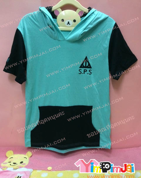 เสื้อฮู้ด เสื้อรุ่น สีเขียว แขนดำสั้น สกรีนตามสั่ง S.P.S THE WITCH