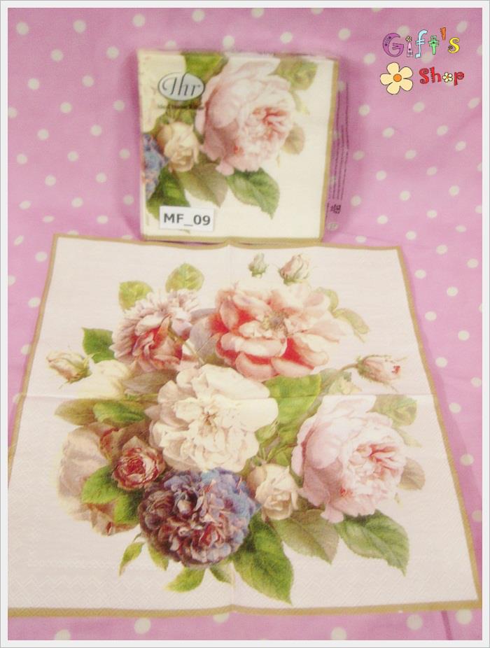กระดาษแนปกิ้น ลายดอกกุหลาบหลากสี พื้นสีขาว