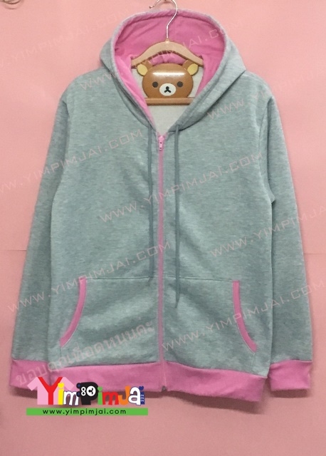เสื้อรุ่นมีฮู้ดสีเทาชมพู