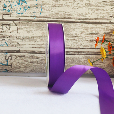 ริบบิ้นผ้าซาติน 2 หน้า สีม่วงเข้ม 50 หลา (Purple )# WX016