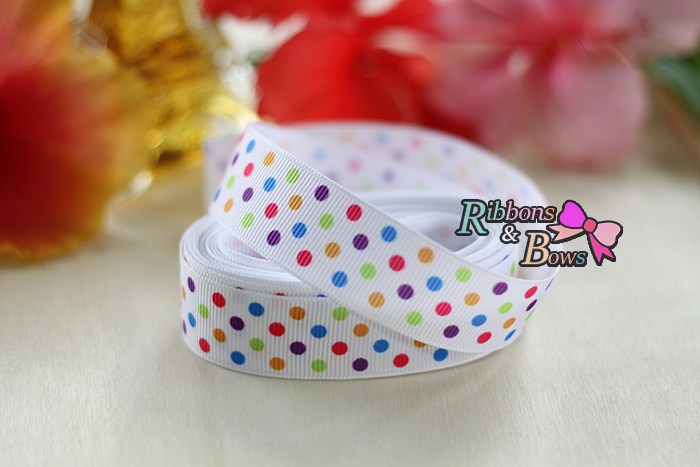 ริบบิ้นผ้าพิมพ์ลายจุด กว้าง 22 mm #PD055