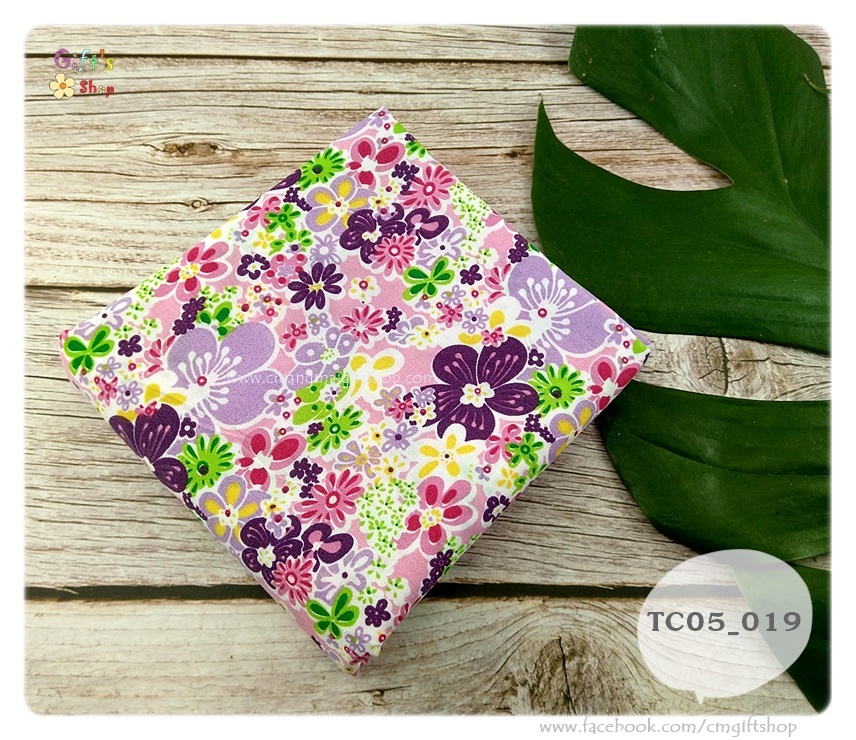 ผ้าคอตตอน TC แบบครึ่งเมตร ลายดอกไม้สีม่วง ลายดอกไม้สีม่วงเข้ม ลายดอกไม้สีม่วงอ่อน ลายดอกไม้สีชมพู โทนชมพูม่วง