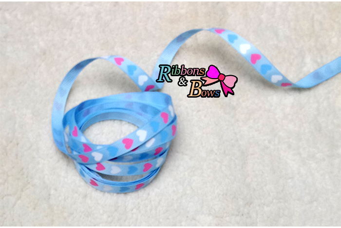 ริบบิ้นผ้าพิมพ์ลายหัวใจ กว้าง 10 mm 3 สี #HT13