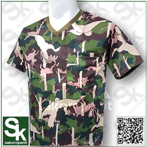 เสื้อยืดลายพราง คอวี (ผ้ากีฬา)-