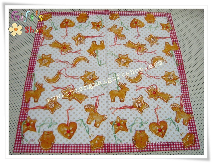กระดาษแนปกิ้น ลายคุกกี้กวาง ดาว ม้า ดาวตก พื้นหลังสีขาวหลายคุกกี