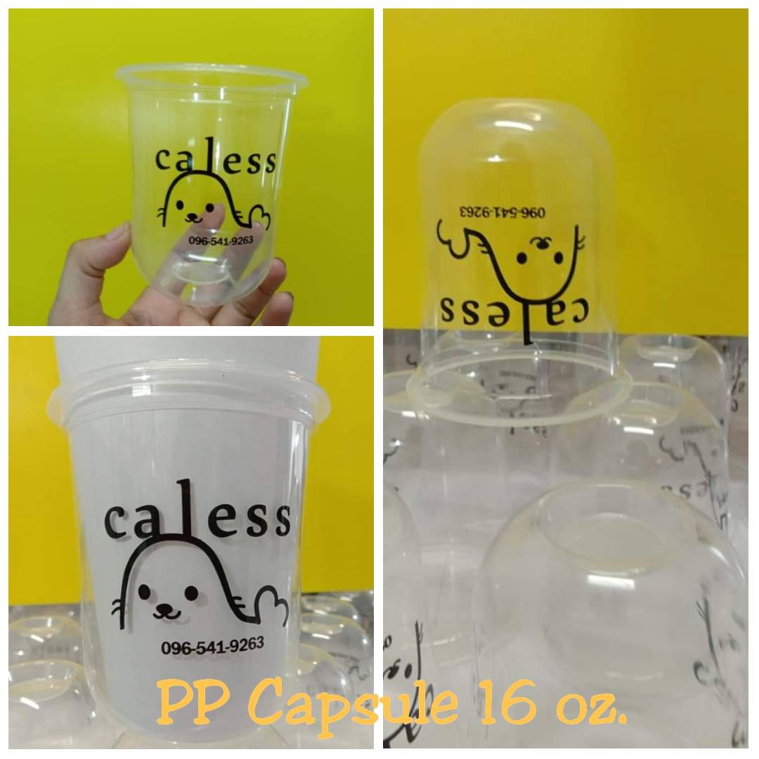 สกรีนแก้ว PP Capsule แก้วพลาสติก แก้วกาแฟ แก้วชานมไข่มุก