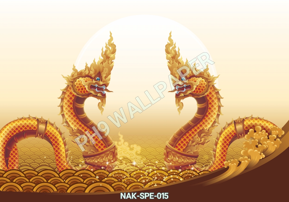 วอลเปเปอร์ภาพพิมพ์แคนวาส ภาพพญานาคสีทอง เสริมสิริมงคลให้คุณด้วยพญานาคคู่สุดงดงาม CV-NAK-SPE-015