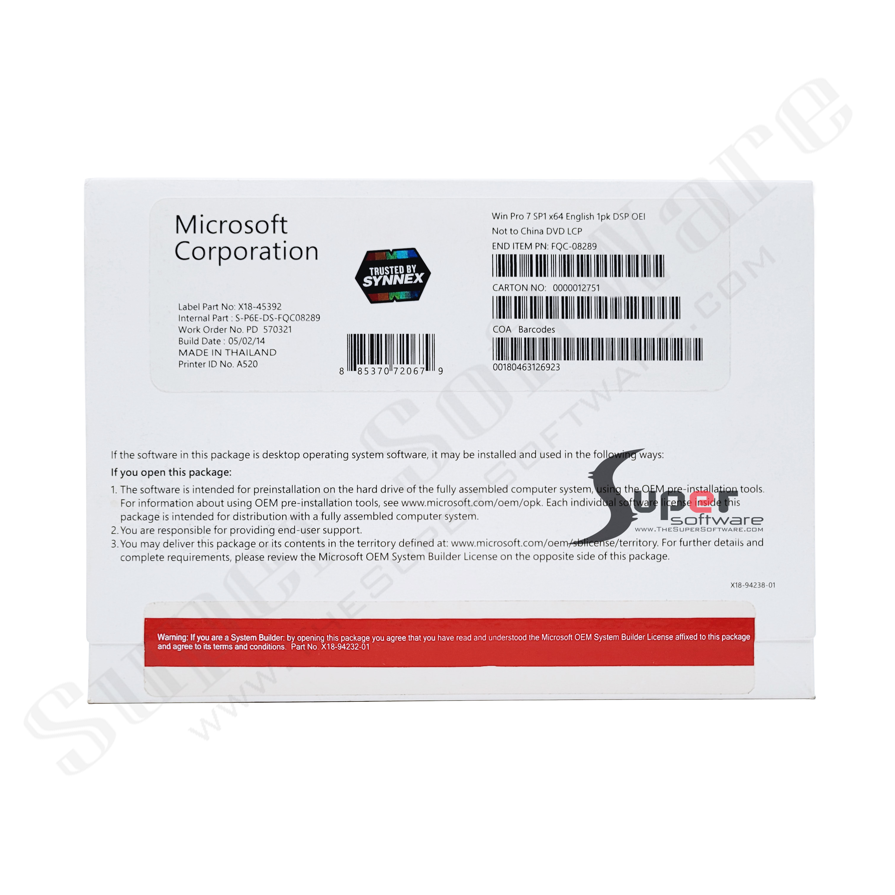 Windows 7 Pro 64 Bit (OEM) FQC-08289