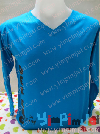 เสื้อยืดแขนยาว คอวี สีฟ้าเข้ม