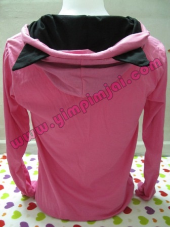 เสื้อฮุ้ดแขนยาวชมพู หูแมวดำ